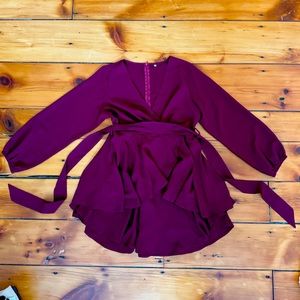 Cosonsen Deep V-Neck Long-Sleeve Skater Dress